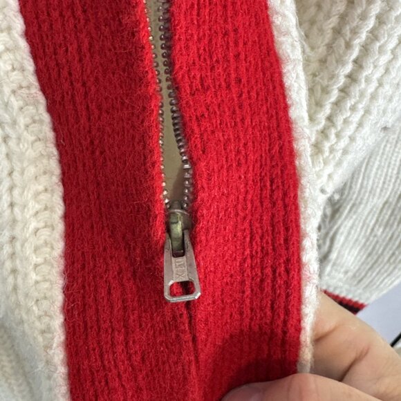 Vintage Kurl King Men M Canada Curling Sweater Red White Shawl Zip Cardigan - Picture 6 of 7